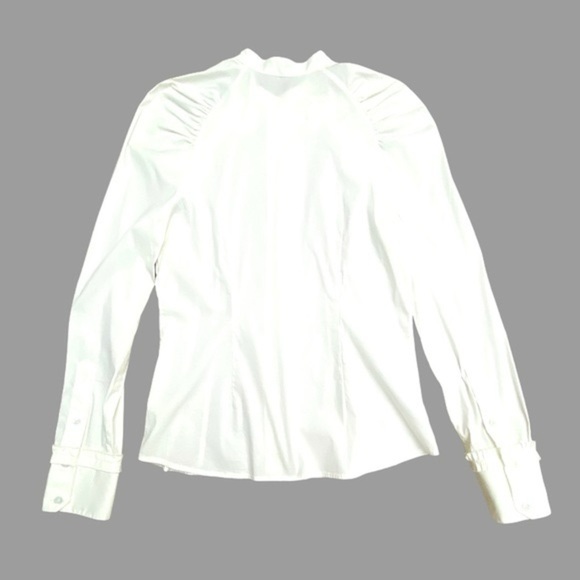BCBGMAXAZRIA Ivory Rosette Fitted Dress Shirt Size L - Picture 3 of 12